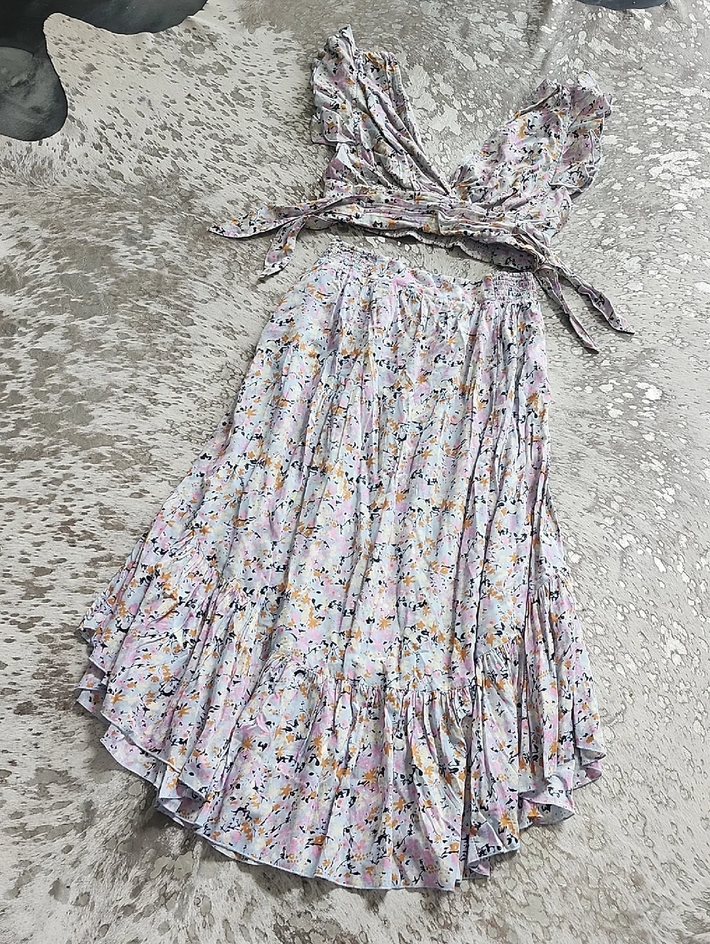 Free People Pretty Daze Floral Crop Top & Midi Skirt SzL
